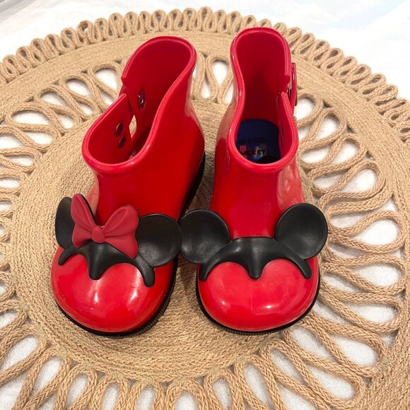 Mini Melissa Mini Sugar Rain Disney PVC Minnie Mickey Rain Boot Red Size 7 - Picture 3 of 10